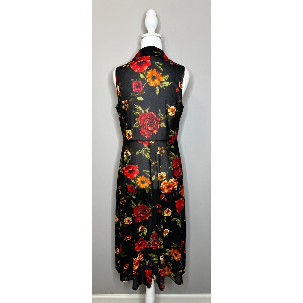 Ember Sheer Duster Cardigan Red Black Floral Romantic Dark Boho Medium - Picture 2 of 7